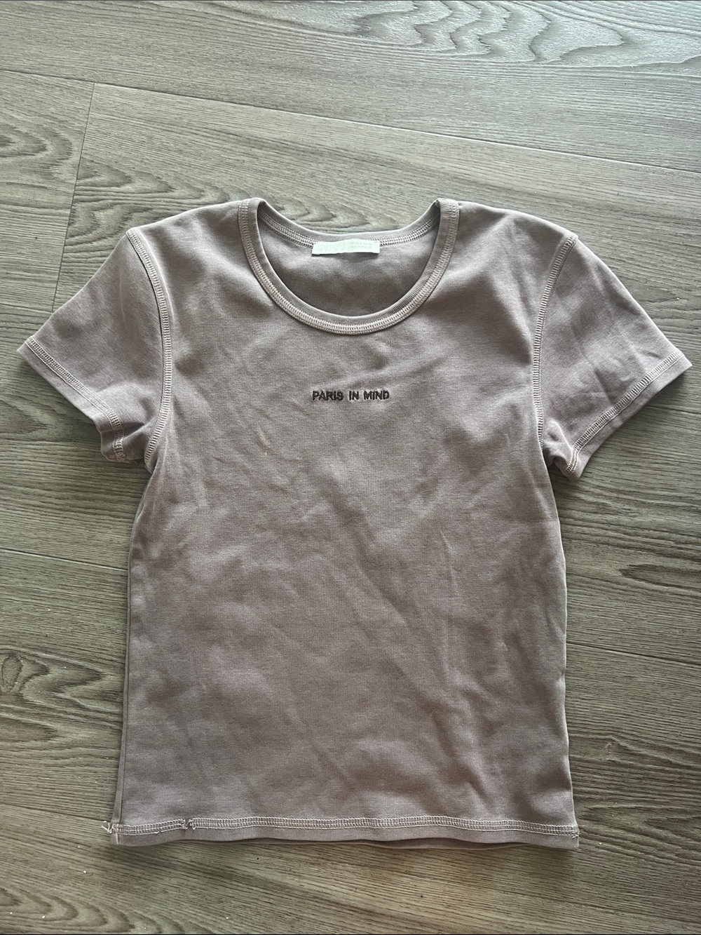 Zara Mauve Short Sleeve Tee with 'Paris In Mind' Embroidery